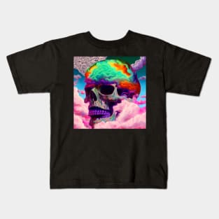 Skull Colorful Rainbow Clouds Kids T-Shirt